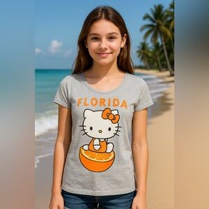 Hello Kitty Gray and Orange Florida Tee – Size Medium (Juniors 7/9)